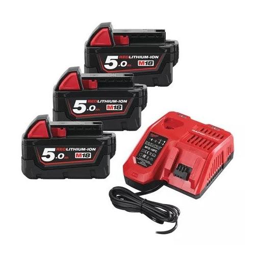 M18 NRG-503 - Set of 3 batteries M18™, Li-ion 18 V, 5.0 Ah + fast charger, 4933451423