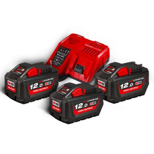 M18 HNRG-123 - Set of 3 batteries M18™ HIGH OUTPUT™, Li-ion 18 V, 12.0 Ah + fast charger, 4933471365