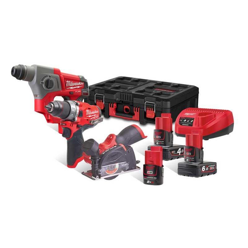 M12 FPP3R-6423P - Zestaw POWERPACK M12™, M12 FPD, M12 FCOT, M12 CH, 2.0, 4.0 i 6.0 Ah + ładowarka, w skrzyni PACKOUT