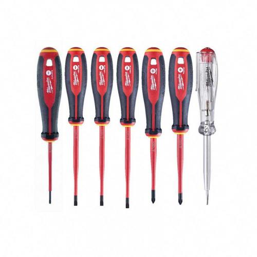 4932478739 - Set of 7 insulated screwdrivers VDE slotted, Phillips, 2.5 - 5.5 mm, PH1 - PH2, voltage tester