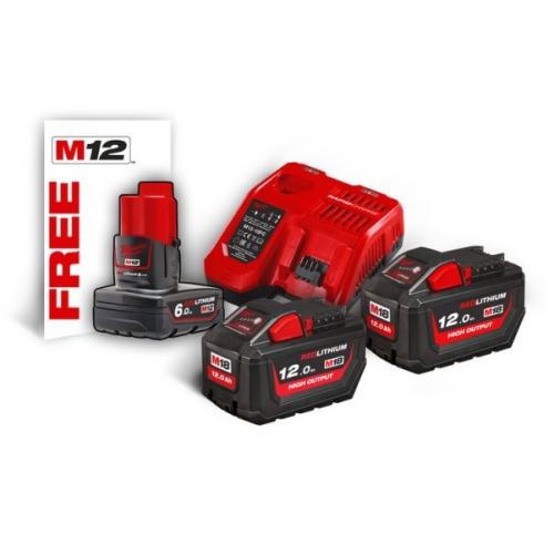 M18 HNRG-122 - Zestaw 3 akumulatorów M12™ i M18™ HIGH OUTPUT™, Li-ion 18 V, 6.0 Ah, 2 x 12.0 Ah + szybka ładowarka
