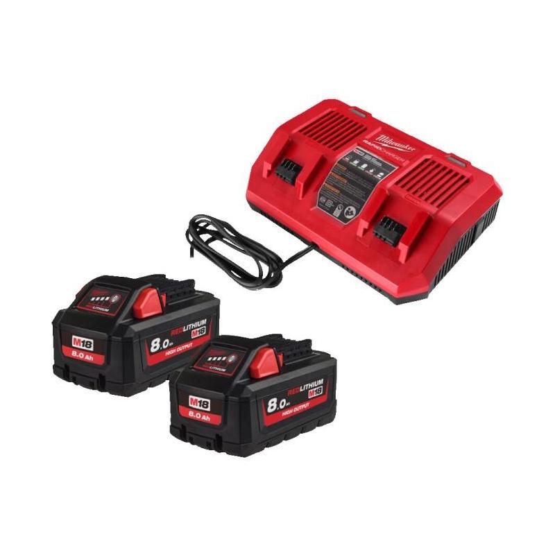 M18 HNRGO4-802 - Zestaw 2 akumulatorów M18™ HIGH OUTPUT™, Li-ion 18 V, 2 x 8.0 Ah + szybka ładowarka podwójna M18 HNRGO4-802 - Zestaw 2 akumulatorów M18™ HIGH OUTPUT™, Li-ion 18 V, 2 x 8.0 Ah + szybka ładowarka podwójna