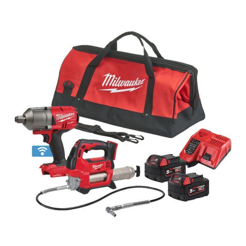 M18 ONEPP2Q-502B - Zestaw POWERPACK M18™, M18 ONEFHIWF34, M18 GG, 2 x 5.0 Ah + ładowarka, w torbie M18 ONEPP2Q-502B - Zestaw POWERPACK M18™, M18 ONEFHIWF34, M18 GG, 2 x 5.0 Ah + ładowarka, w torbie