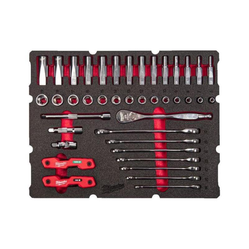 4932493640 - Moduł nasadek i akcesoriów 3/8" i kluczy płasko-oczkowych do szuflad PACKOUT (55 szt.), wkładka piankowa 4932493640 - Moduł nasadek i akcesoriów 3/8" i kluczy płasko-oczkowych do szuflad PACKOUT (55 szt.), wkładka piankowa