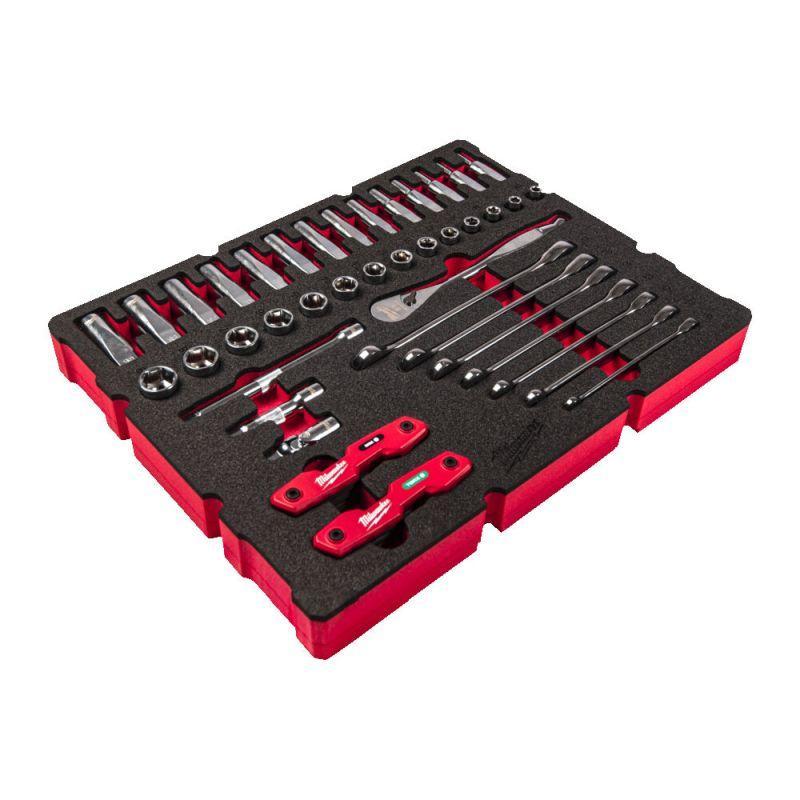 4932493640 - Moduł nasadek i akcesoriów 3/8" i kluczy płasko-oczkowych do szuflad PACKOUT (55 szt.), wkładka piankowa 4932493640 - Moduł nasadek i akcesoriów 3/8" i kluczy płasko-oczkowych do szuflad PACKOUT (55 szt.), wkładka piankowa