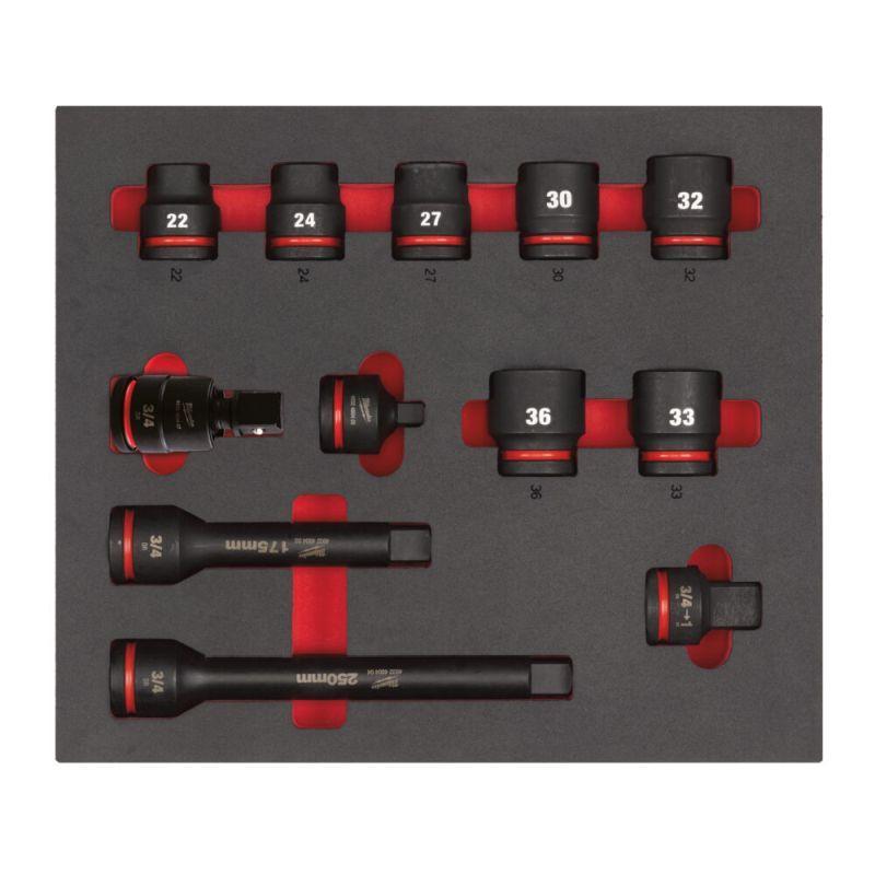4932493396 - Moduł nasadek krótkich i akcesoriów udarowych 3/4", 22 - 36 mm (12 szt.), wkładka piankowa 4932493396 - Moduł nasadek krótkich i akcesoriów udarowych 3/4", 22 - 36 mm (12 szt.), wkładka piankowa