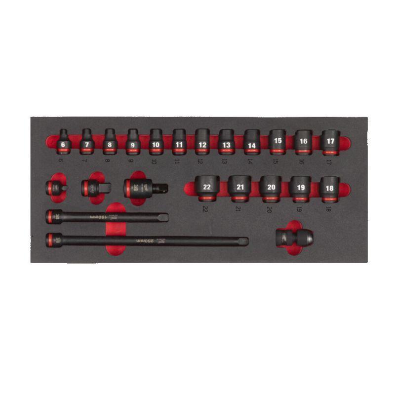 4932493388 - Moduł nasadek krótkich i akcesoriów udarowych 3/8", 6 - 22 mm (23 szt.), wkładka piankowa 4932493388 - Moduł nasadek krótkich i akcesoriów udarowych 3/8", 6 - 22 mm (23 szt.), wkładka piankowa