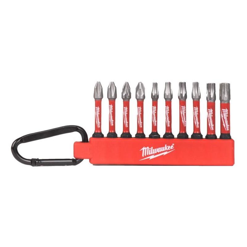 4932492939 - Zestaw bitów udarowych Shockwave do śrub Phillips, Pozidriv i Torx, PH2, PZ2, TX20 - TX25 (10 szt.) + karabińczyk