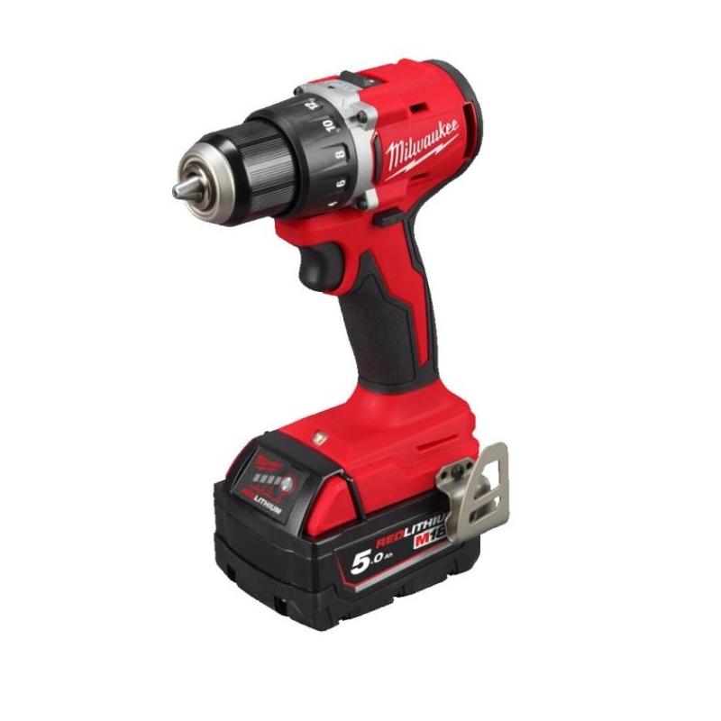 M18 BLDDRC-502C - Kompaktowa bezszczotkowa wiertarko-wkrętarka 60,5 Nm, 18 V, 5.0 Ah, w walizce, z 2 akumulatorami i ładowarką