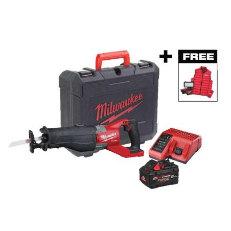 M18 FSXMC-801C - Piła szablasta 18 V, 8.0 Ah, SUPER SAWZALL™, FUEL™, w walizce, ładowarka + reflektor i kamizelka, 4933499455