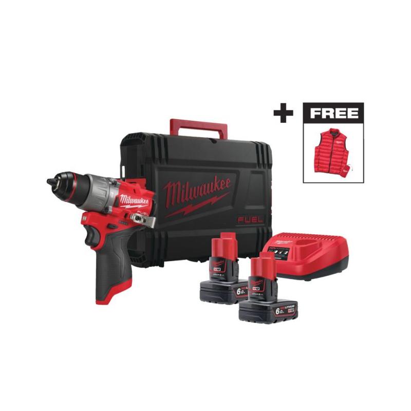 M12 FPD2MC-602X - Kompaktowa wiertarko-wkrętarka udarowa 12 V, FUEL™, w walizce, 2 x 6.0 Ah i ładowarka + kamizelka, 4933499463