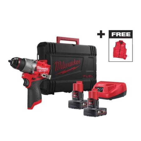 M12 FPD2MC-602X - Kompaktowa wiertarko-wkrętarka udarowa 12 V, FUEL™, w walizce, 2 x 6.0 Ah i ładowarka + kamizelka, 4933499463