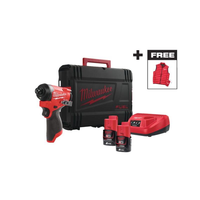 M12 FID2MC-202X - Subkompaktowa zakrętarka udarowa 1/4" HEX 12V, FUEL™, w walizce, 2 x 2.0Ah i ładowarka + kamizelka, 4933499462
