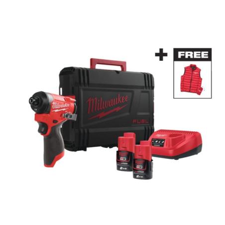 M12 FID2MC-202X - Subkompaktowa zakrętarka udarowa 1/4" HEX 12V, FUEL™, w walizce, 2 x 2.0Ah i ładowarka + kamizelka, 4933499462