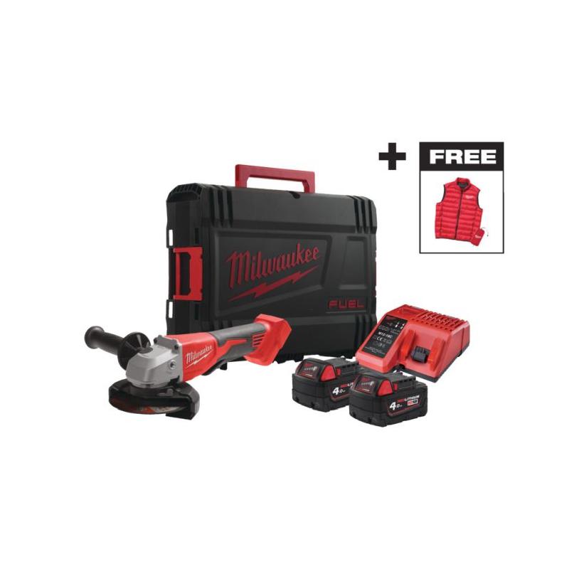 M18 BLSAG125XPDMC-402X - Szlifierka kątowa śr. 125 mm, 18 V, włącznik łopatkowy, 2 x 4.0 Ah, ładowarka + kamizelka, 4933499460