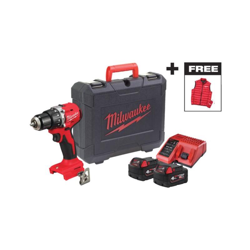M18 BLPDRCMC-402C - Kompaktowa wiertarko-wkrętarka udarowa 60,5 Nm 18 V, w walizce, 2 x 4.0 Ah ładowarka + kamizelka, 4933499458