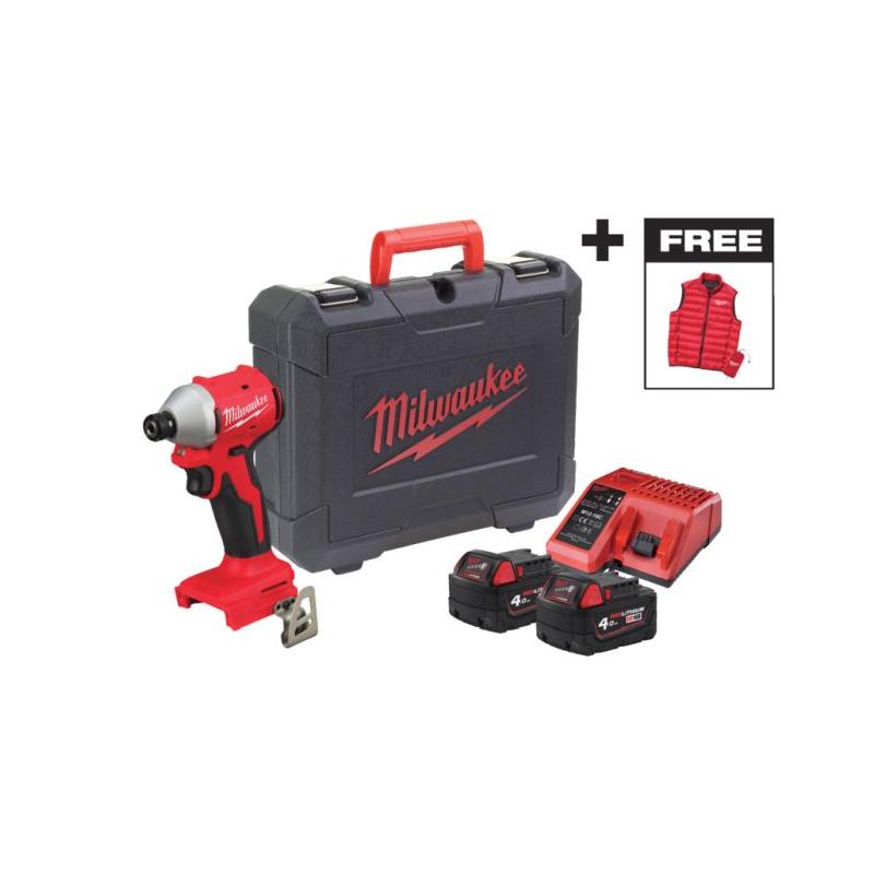 M18 BLIDRCMC-402C - Kompaktowa zakrętarka udarowa 1/4" HEX 18 V, w walizce, 2 x 4.0 Ah, ładowarka + kamizelka, 4933499457