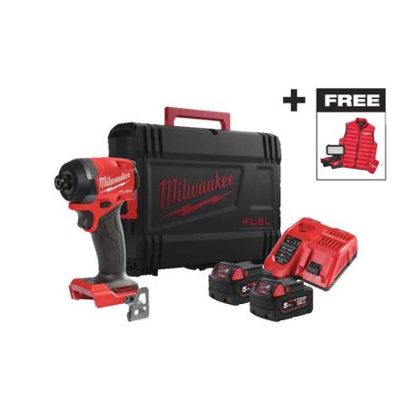 M18 FID3MC-502X - Zakrętarka udarowa 1/4" HEX 18 V, FUEL™, w walizce, 2 x 5.0 Ah i ładowarka + reflektor i kamizelka, 4933499450