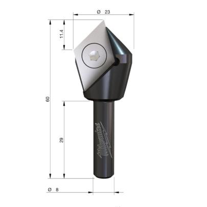 4932500958 - Frez rowkowy 90° do drewna z wymiennymi płytkami z węglikiem spiekanym, trzpień 8 mm, 23 x 11/60 mm