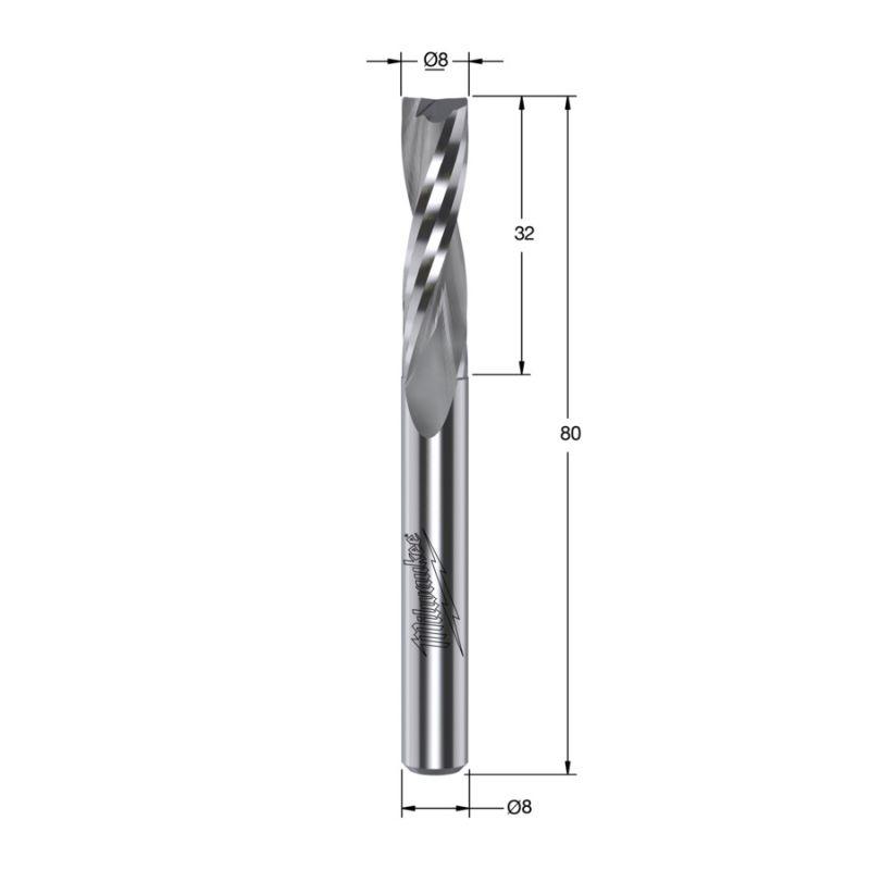 4932500917 - Frez spiralny do drewna z węglikiem spiekanym, trzpień 8 mm, 8 x 32/80 mm
