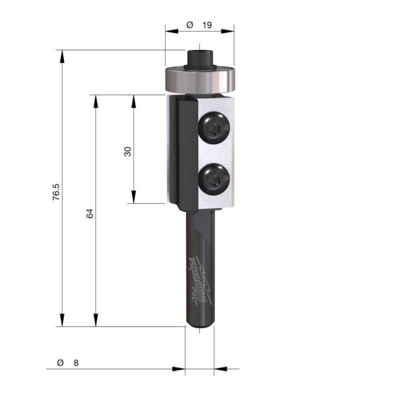 4932500935 - Frez Flush do przycinania do drewna z wymiennymi płytkami z węglikiem spiekanym, trzpień 8 mm, 19 x 30/77 mm