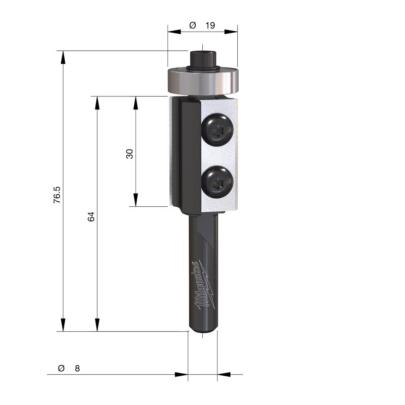 4932500935 - Frez Flush do przycinania do drewna z wymiennymi płytkami z węglikiem spiekanym, trzpień 8 mm, 19 x 30/77 mm