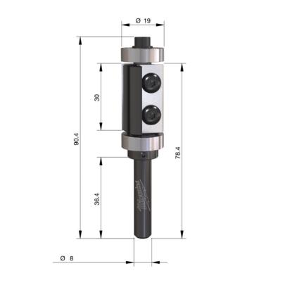 4932500946 - Frez profilowy do przycinania równoległego do drewna z wymiennymi płytkami, trzpień 8 mm, 19 x 30/90 mm