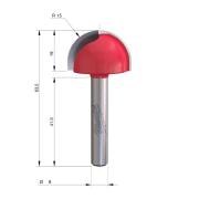 4932500974 - Frez zaokrąglający do drewna z węglikiem spiekanym, trzpień 8 mm, R15, 30 x 19/63,5 mm