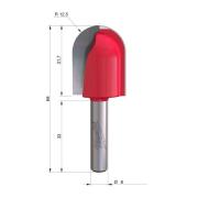 4932500973 - Carbide-tipped wood rounding cutter, 8 mm shank, R12.5, 25 x 31.7/68 mm