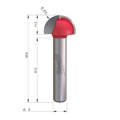 4932500971 - Frez zaokrąglający do drewna z węglikiem spiekanym, trzpień 8 mm, R9,5, 19 x 11,3/50,8 mm