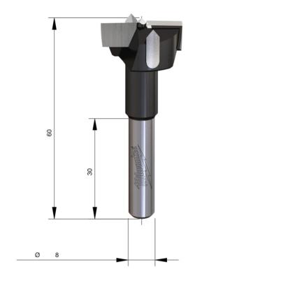 4932501043 - Frez puszkowy do drewna z węglikiem spiekanym, trzpień 8 mm, 25 x 60 mm