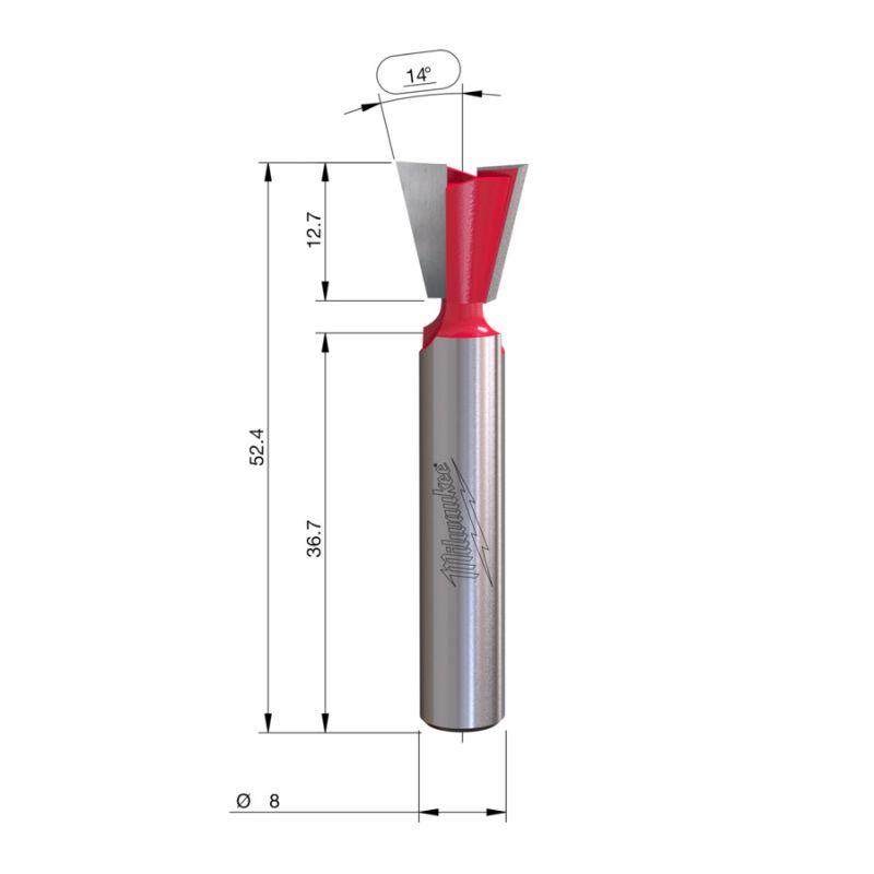 4932500978 - Dovetail cutter for wood with carbide, 8 mm shank, 12.7 x 12.7/52.4 mm