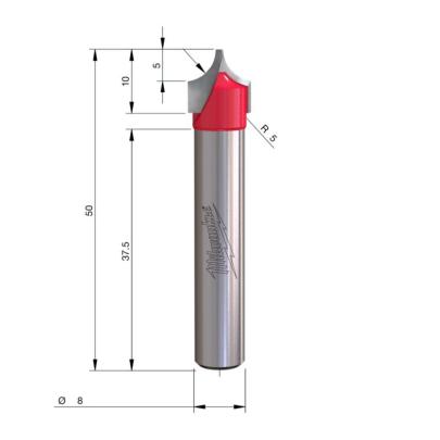4932500962 - Frez dekoracyjny do drewna z węglikiem spiekanym, trzpień 8 mm, R5, 10/1,3 x 10/50 mm
