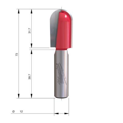 4932500975 - Frez zaokrąglający do drewna z węglikiem spiekanym, trzpień 12 mm, R9,5, 19 x 31,7/73 mm