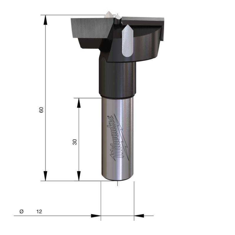4932501047 - Carbide-tipped wood hole saw, 12 mm shank, 35 x 60 mm