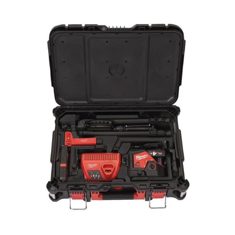 M123PLSKIT-401P - Laser zielony 3-płaszczyznowy 360°, 12 V, 4.0 Ah, w skrzyni PACKOUT, z akumulatorem i ładowarką, 4933499379