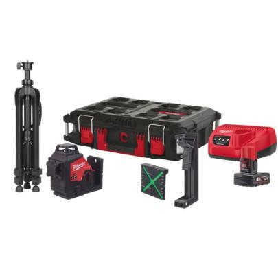 M123PLSKIT-401P - Laser zielony 3-płaszczyznowy 360°, 12 V, 4.0 Ah, w skrzyni PACKOUT, z akumulatorem i ładowarką, 4933499379